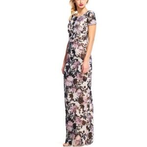 🪷Metallic Floral Column Gown | Short Sleeves | back slit